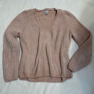 A New Day V-Neck Drop Shoulder Chenille Sweater in Blush Pink